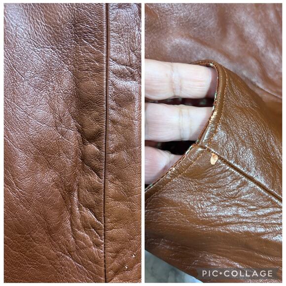 Vintage Handmade Faux Leather Western Vest O/S Floral Cotton Lining Brown Ranch - Picture 9 of 9